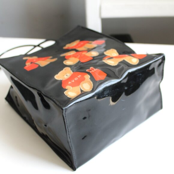 Avon Vintage Black Red PVC Teddy Bear Mini Tote Purse Double Handle Bag - Picture 5 of 6